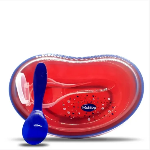 [D9256] بابلز طبق بالغطاء+معلقة جديد (احمر)